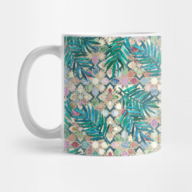 Muted Moroccan Mosaic Tiles with Palm Leaves by micklyn